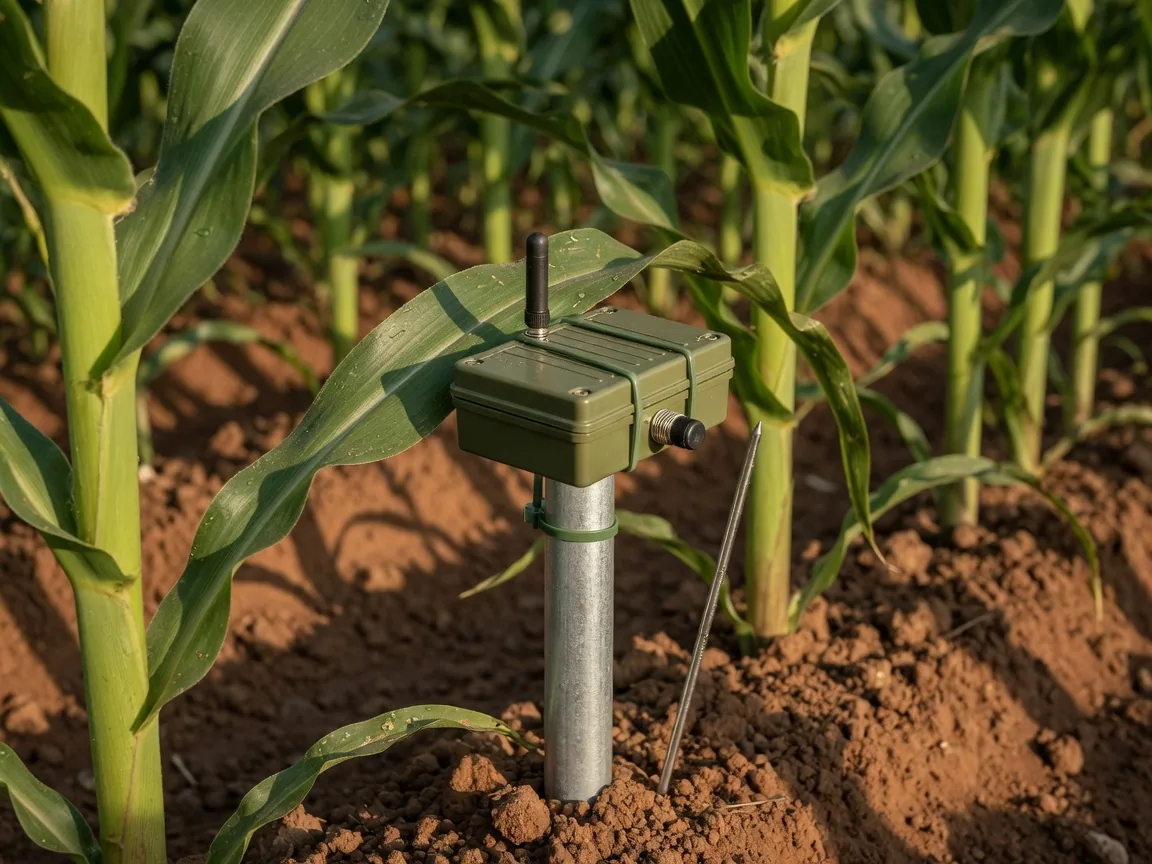 Soil moisture probe in a maize furrow