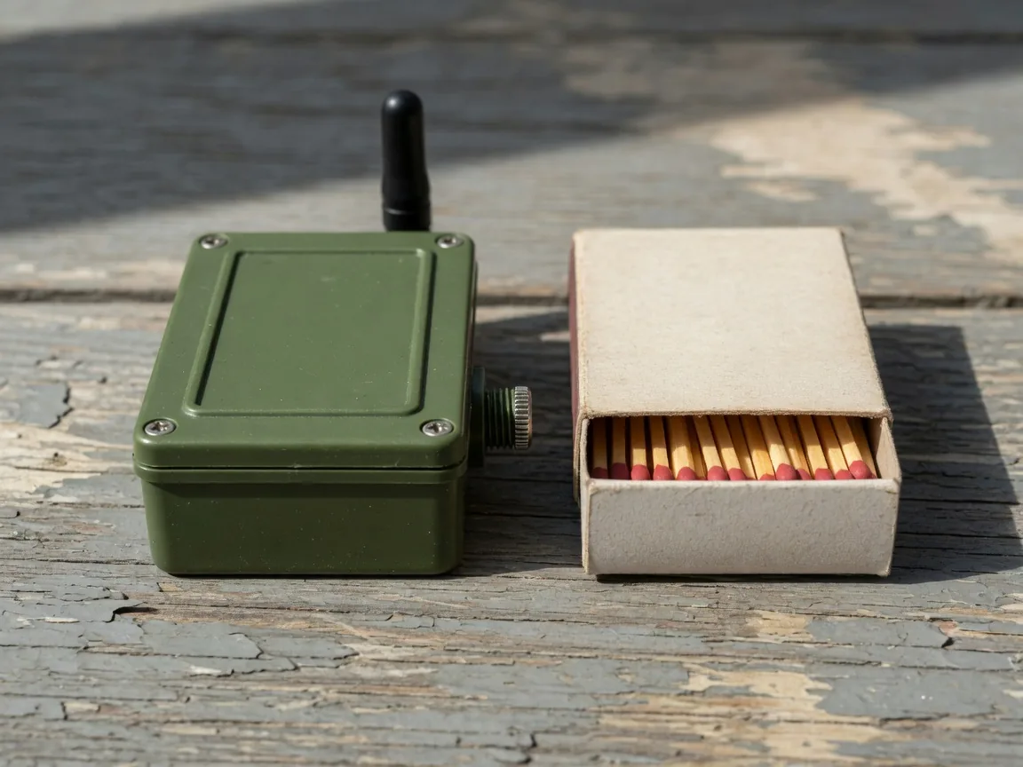 AQL-1 sensor beside a box of safety matches for scale
