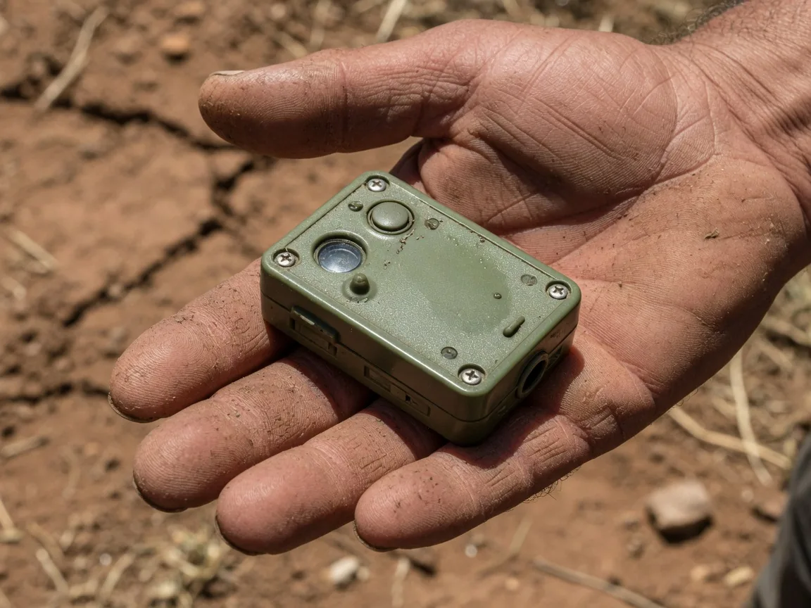 AQL-1 sensor held in a farmer's hand, showing true palm-sized scale