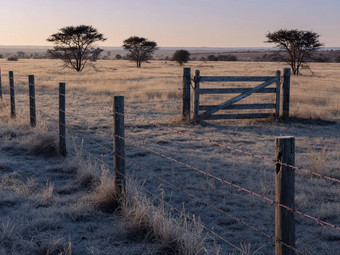 Perimeter security sensor on a farm gate at night